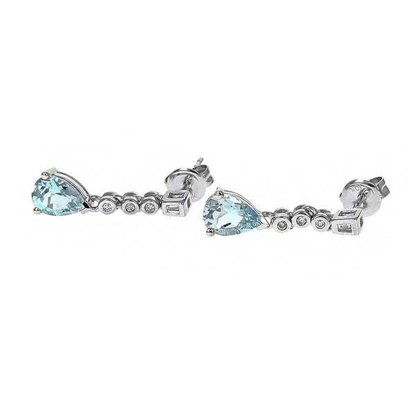 Aquamarine and Diamond Drop Earrings in White Gold
