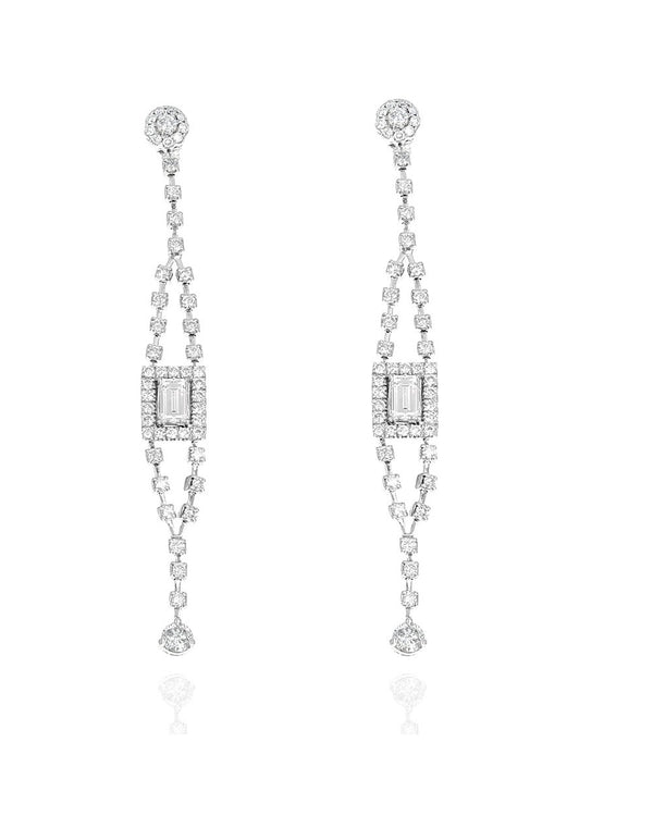 Emerald Cut and Round Diamond Dangle Earrings