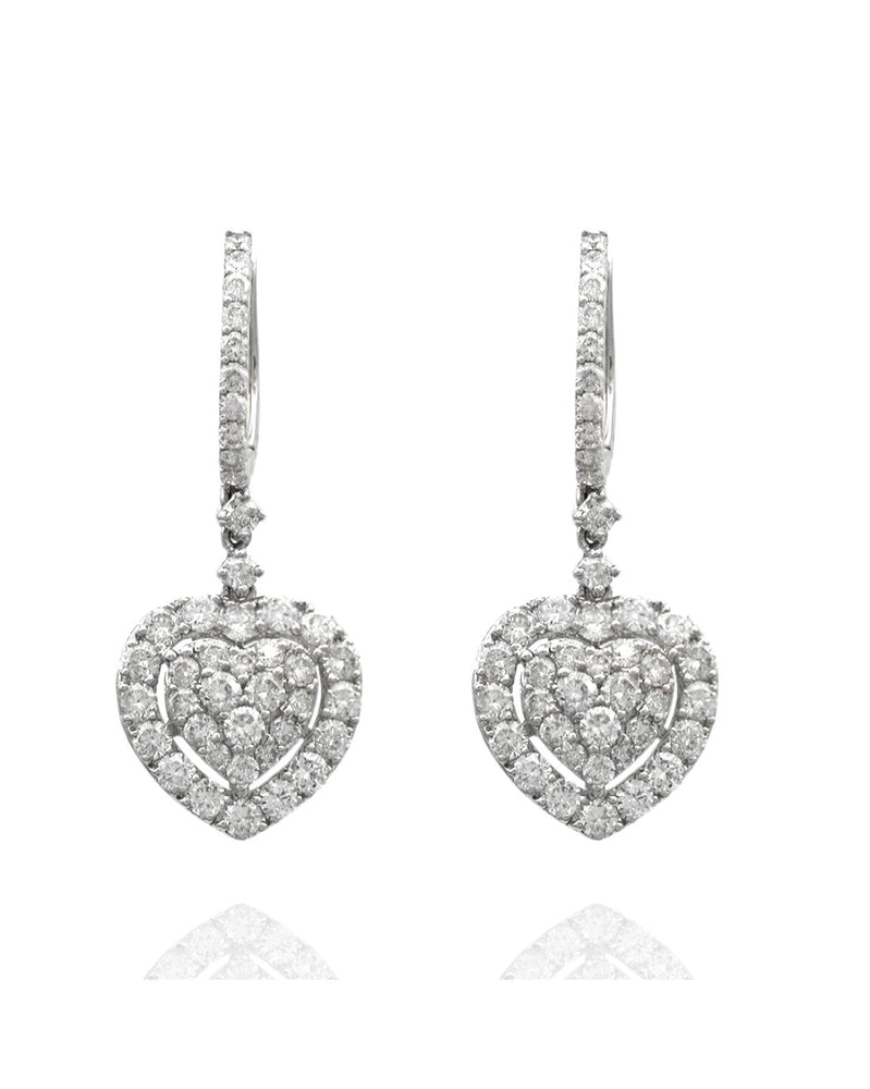 Diamond Pave Heart Drop Huggie Earrings