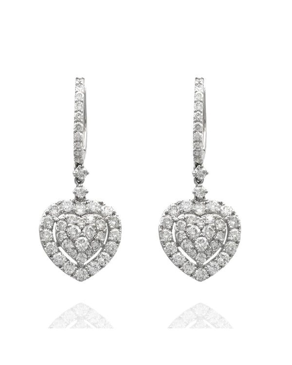 Diamond Pave Heart Drop Huggie Earrings