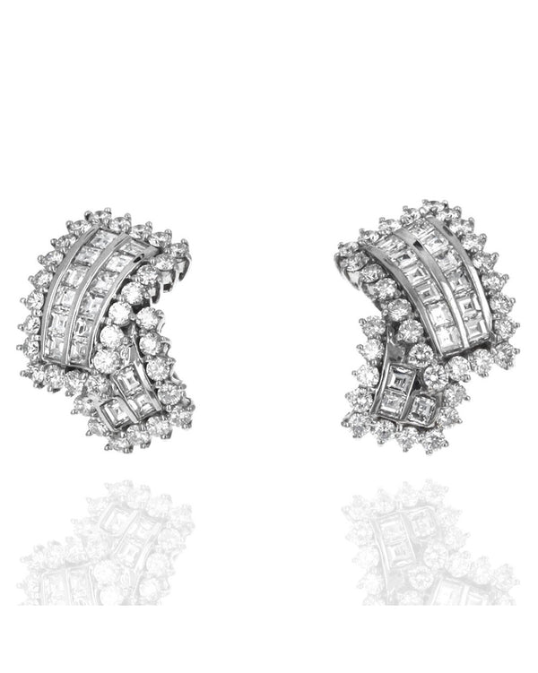 4 Row Princess and Round Diamond Bypass Earrings