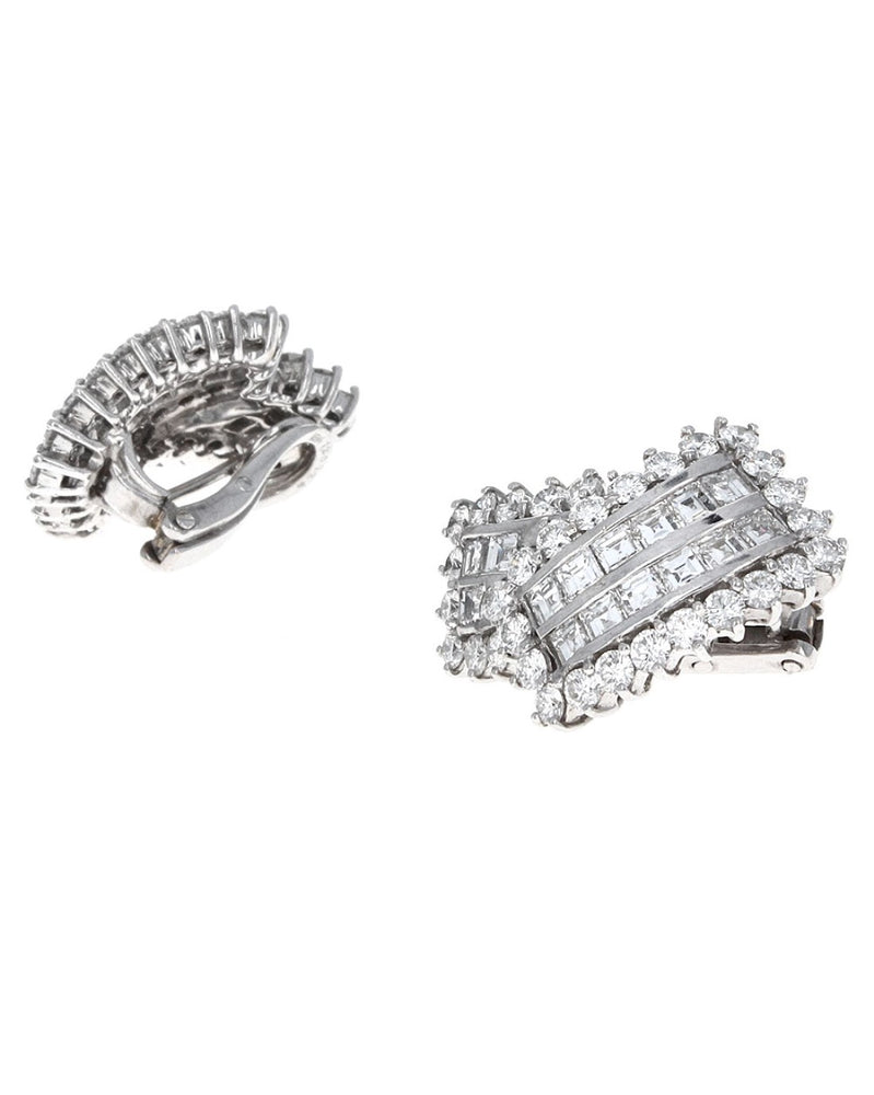 4 Row Princess and Round Diamond Bypass Earrings