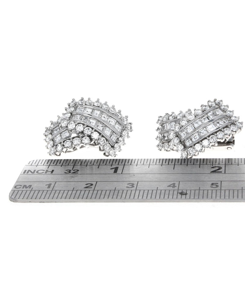 4 Row Princess and Round Diamond Bypass Earrings