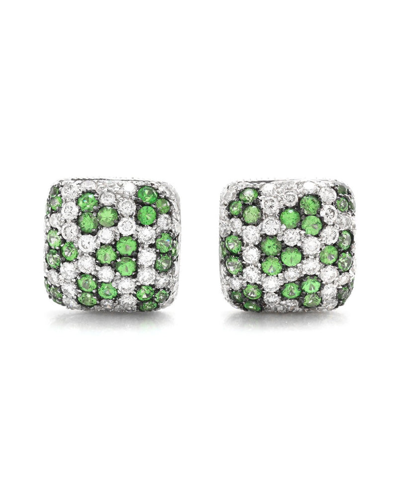 Tsavorite ad Diamond Square Cushion Earrings