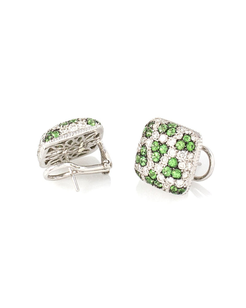 Tsavorite ad Diamond Square Cushion Earrings