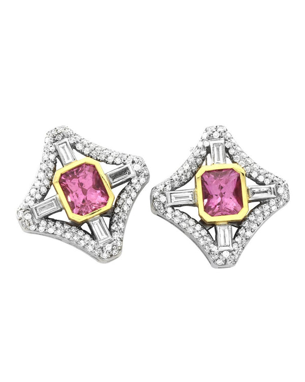 Pink Sapphire & Diamond Earrings in 18K Gold