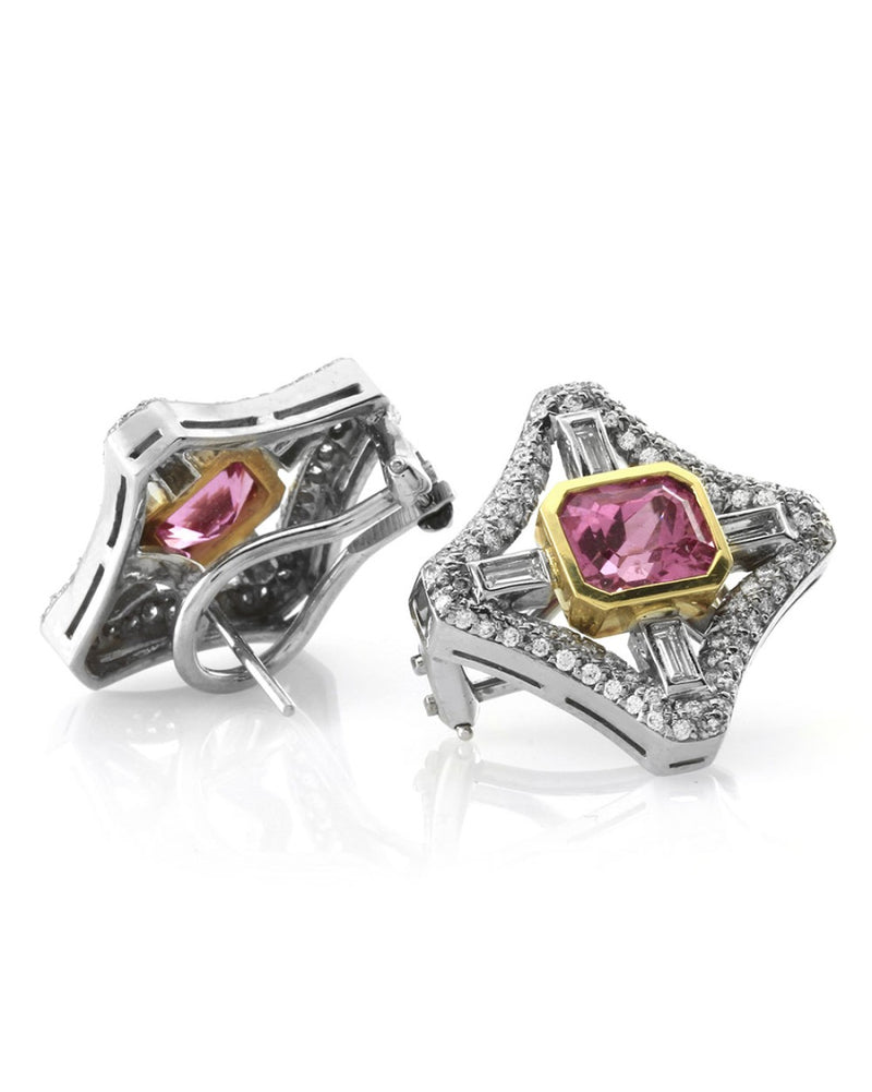 Pink Sapphire & Diamond Earrings in 18K Gold