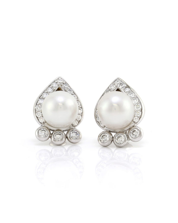 South Sea Pearl and Diamond Earrings in Gold