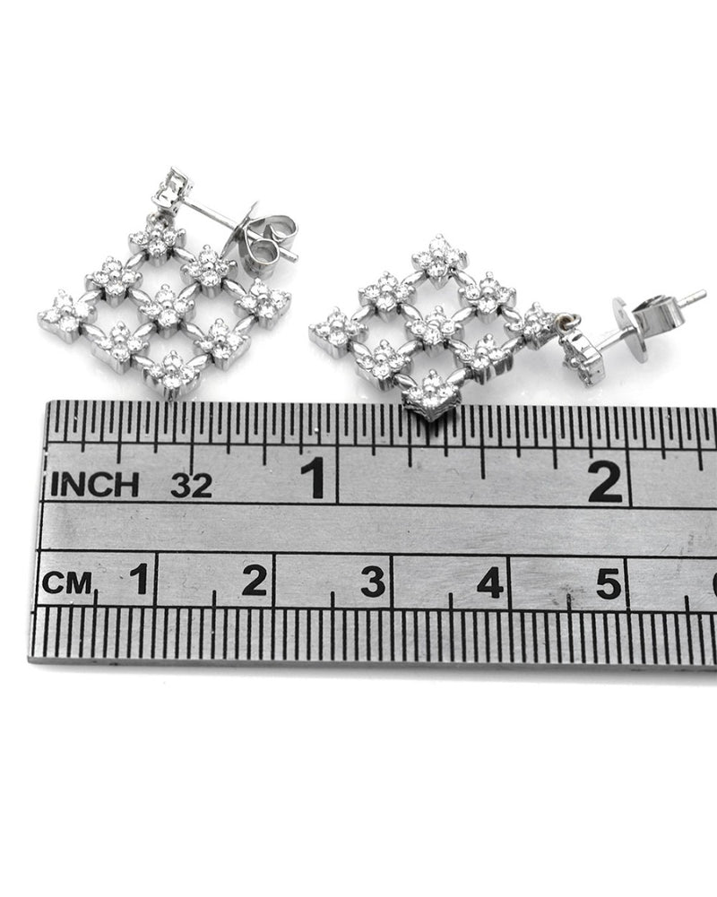 Diamond Snowflake Lattice Drop Earrings