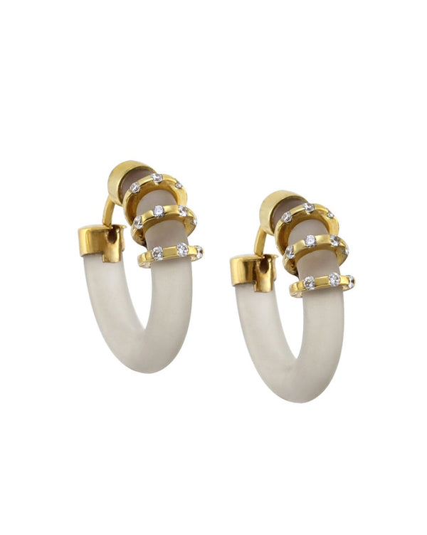 Cede Diamond Bar Station Clear Rubber Hoop Earrings in Yellow Gold