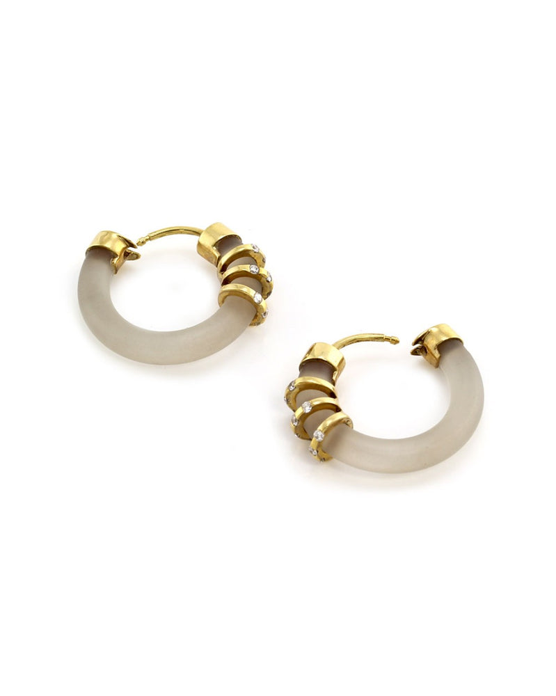 Cede Diamond Bar Station Clear Rubber Hoop Earrings in Yellow Gold