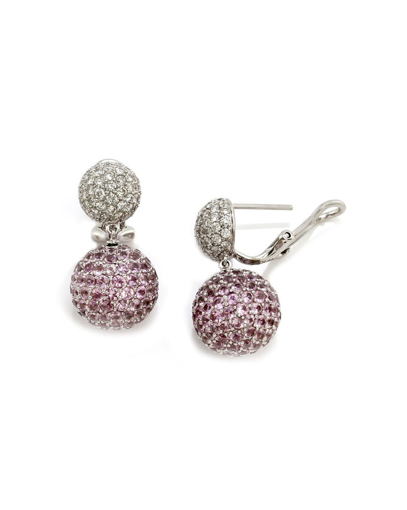 Pave Pink Sapphire and Diamond Earrings in Gold