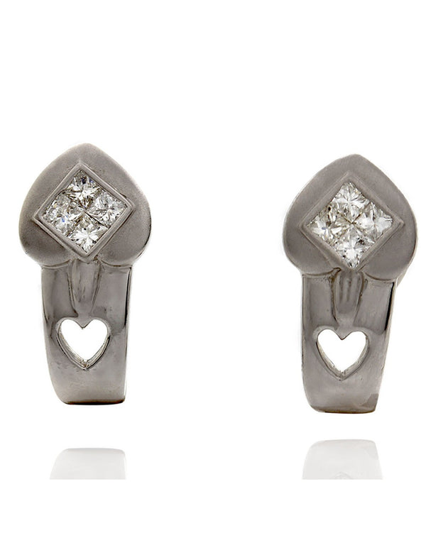 Invisible Set Princess Diamond Earrings with Open Hearts