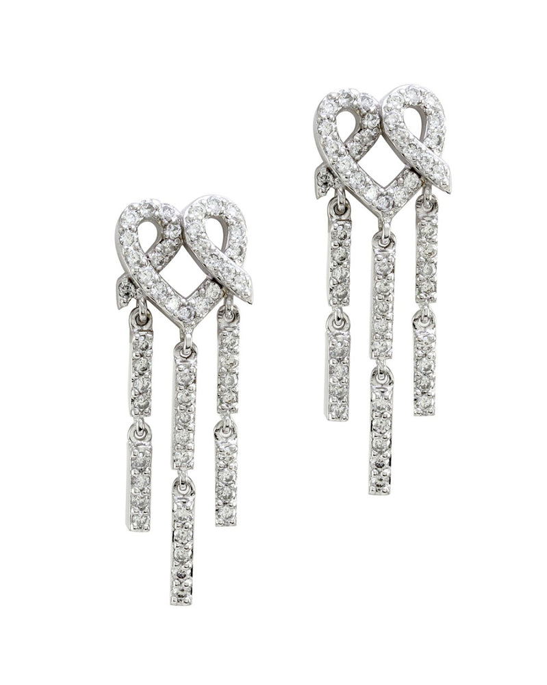 Diamond Pave Heart Dangle Earrings in 18K White Gold