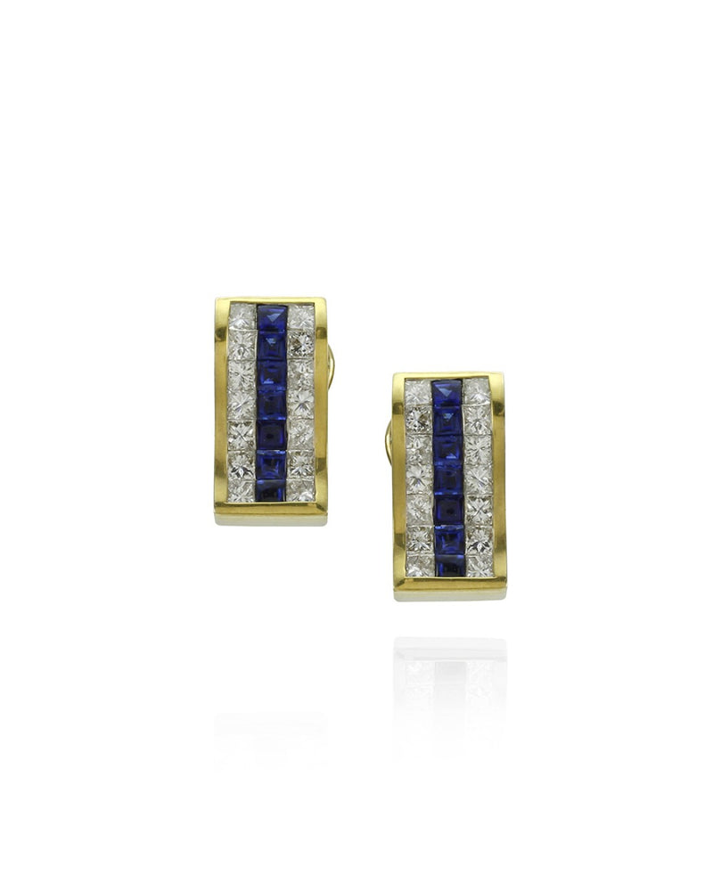 3 Row Sapphire and Diamond Wave Earrings