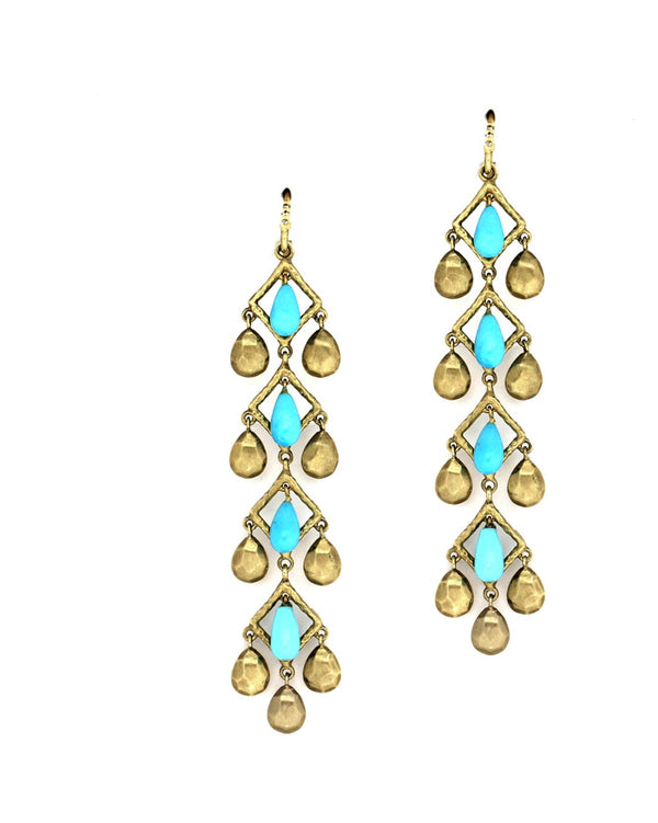 Jordan Scott Turquoise, Diamond and Hammered Pear Dangles