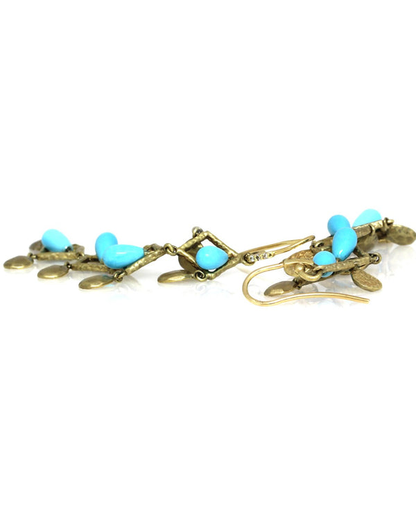 Jordan Scott Turquoise, Diamond and Hammered Pear Dangles