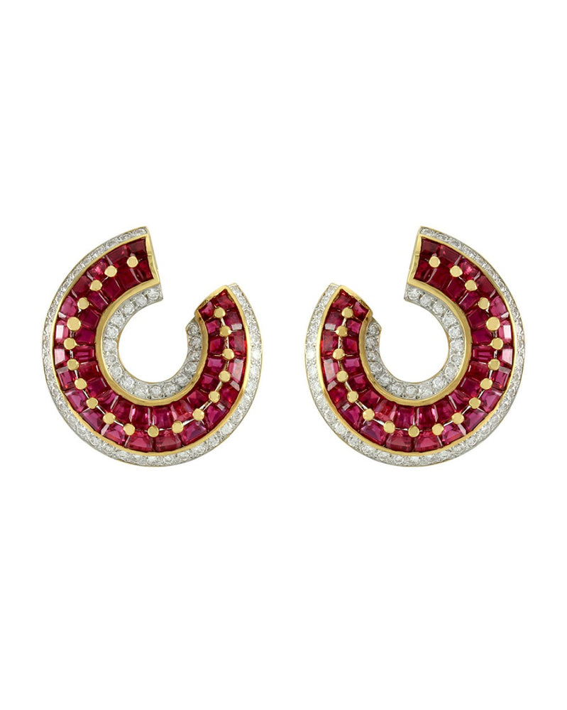 Genuine Ruby & Diamond Wrap Earrings in 18K Yellow Gold