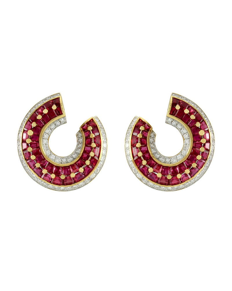 Genuine Ruby & Diamond Wrap Earrings in 18K Yellow Gold