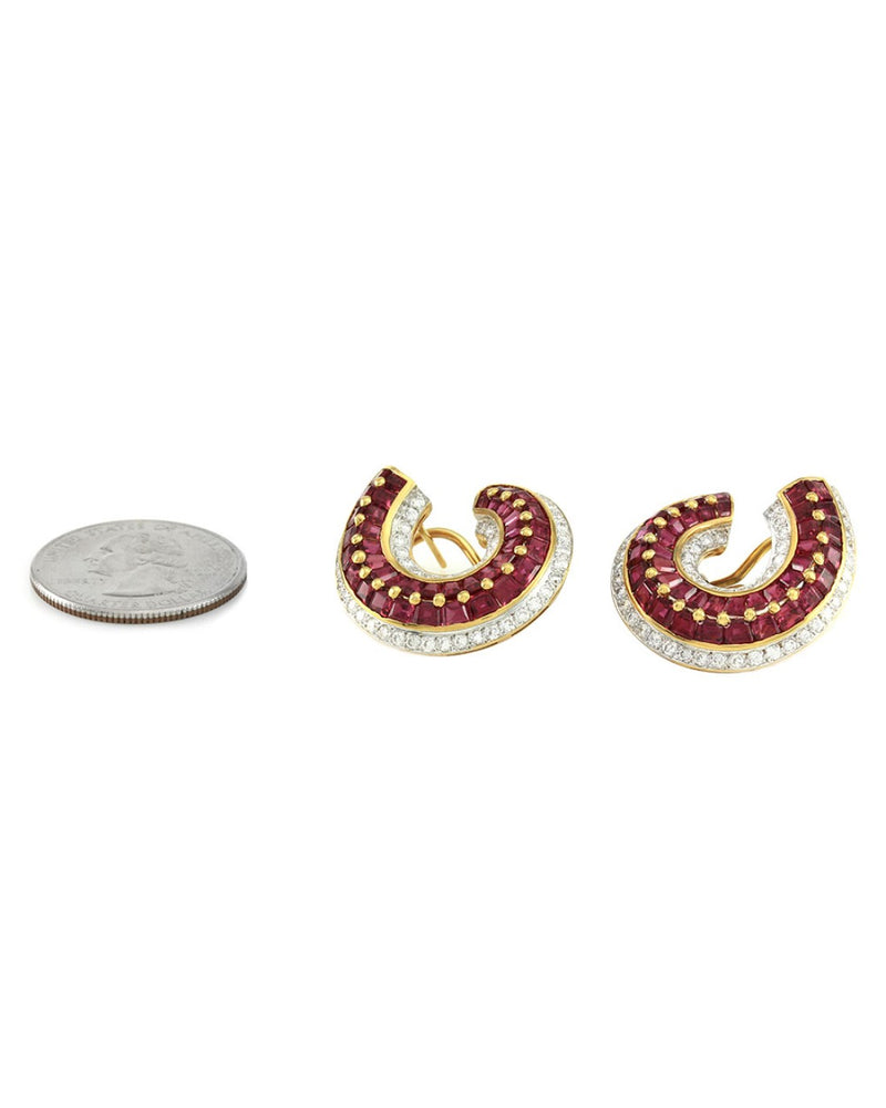 Genuine Ruby & Diamond Wrap Earrings in 18K Yellow Gold