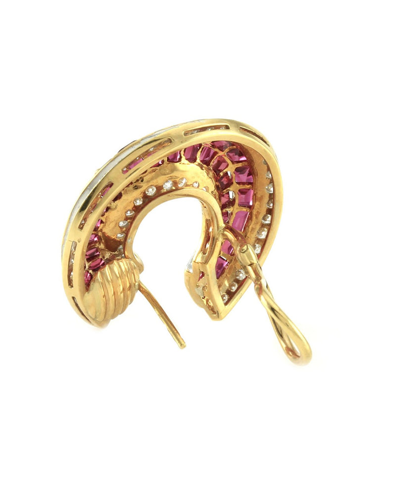 Genuine Ruby & Diamond Wrap Earrings in 18K Yellow Gold