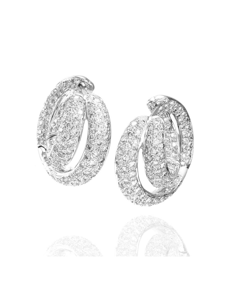 Pave Diamond Double Hoop Earrings in Gold