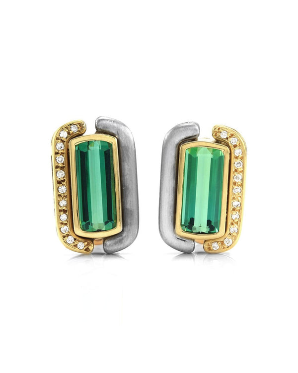 Green Tourmaline and Diamond Earrings in Gold