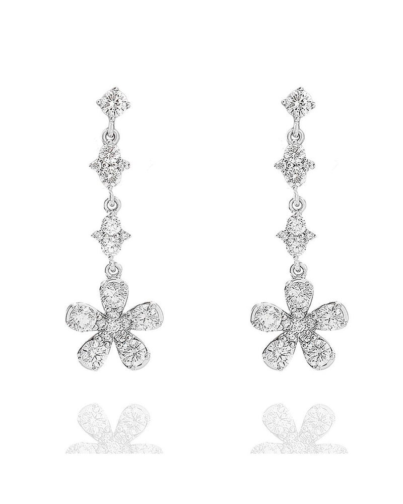 Diamond Flower Drop Earrings in Gold