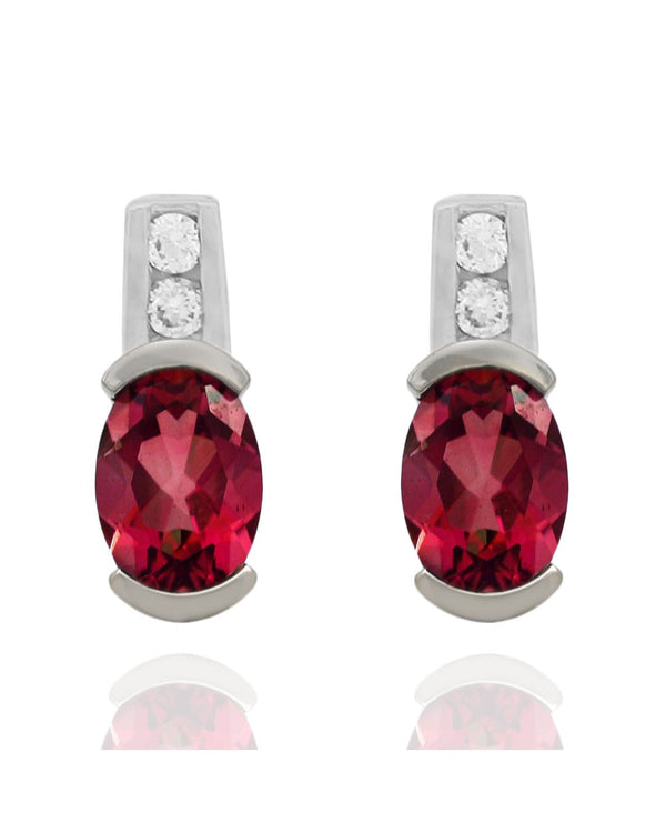 Dark Pink Spinel and Diamond Drop Earrings