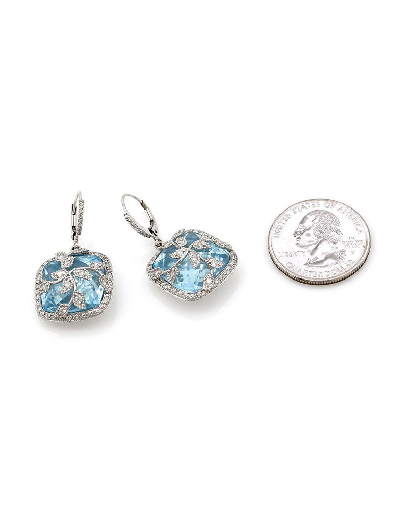 Barry Kronen Le Cage Blue Topaz and Diamond Earrings in Gold