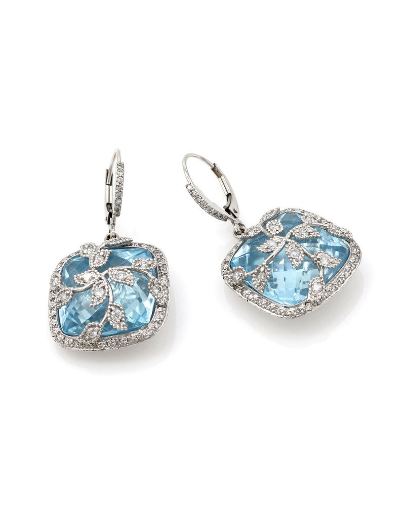 Barry Kronen Le Cage Blue Topaz and Diamond Earrings in Gold