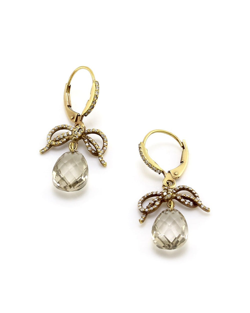 Barry Kronen Rock Candy Diamond Bow and Quartz Drop Earrings in Yellow Gold