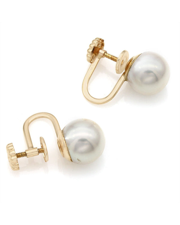 White Pearl Screwback Earrings