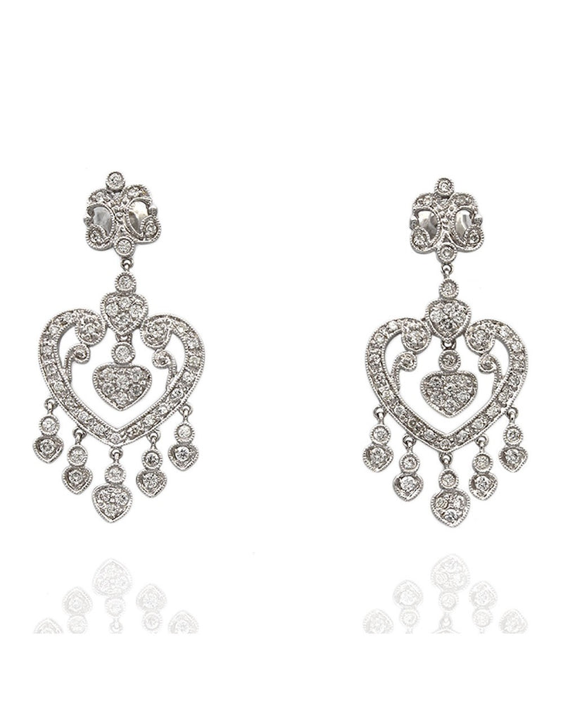 14KW Diamond, Heart Shape Chandelier Earrings