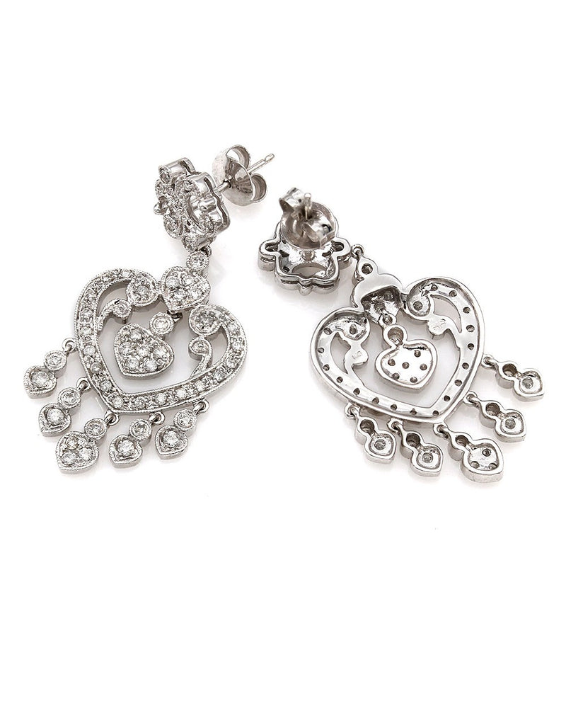 14KW Diamond, Heart Shape Chandelier Earrings