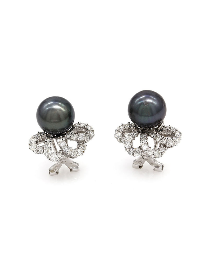 Tahitian Pearl and Diamond Swirl Earrings in Gold