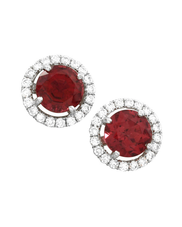 Rubellite Tourmaline and Diamond Stud Earrings in Gold