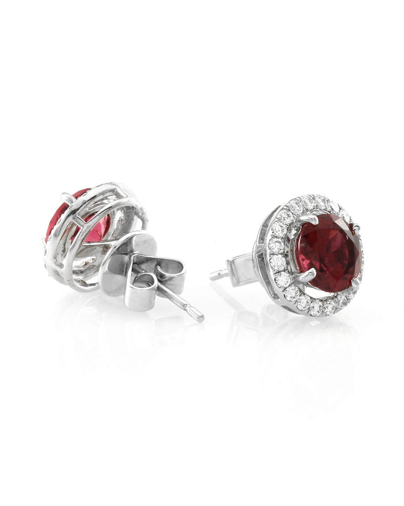 Rubellite Tourmaline and Diamond Stud Earrings in Gold