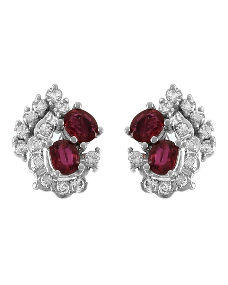 Ruby and Diamond Clip On Earrings in Gold