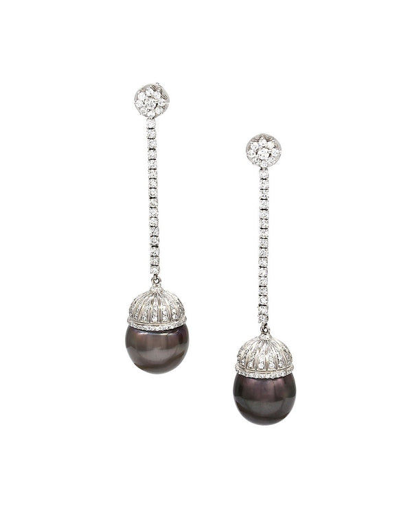 Tahitian Pearl and Diamond Earrings in Gold