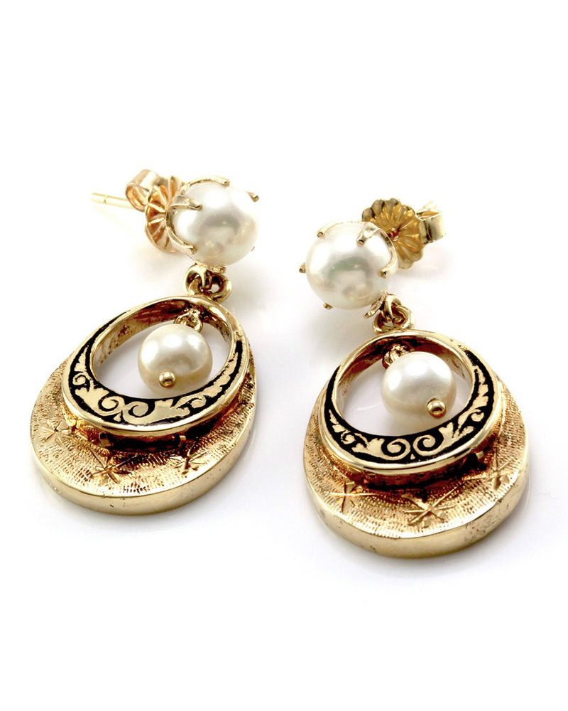 Open Teardrop Pearl Dangle Earrings in Gold