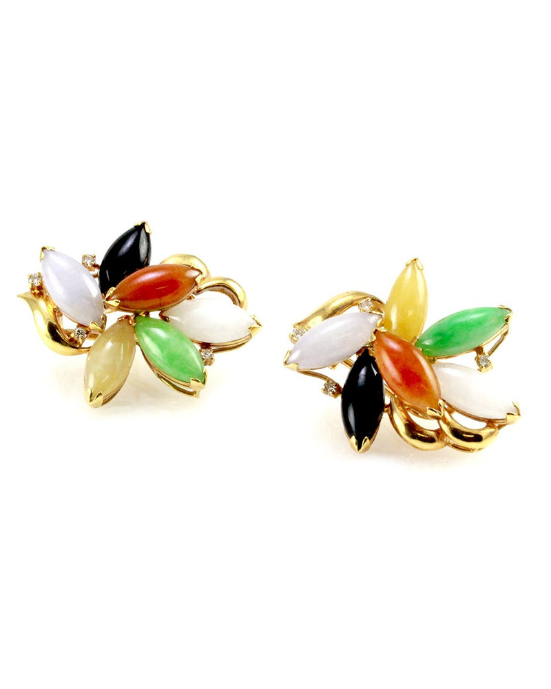 Multi-Color Jade Cabochon and Diamond Earrings in Gold