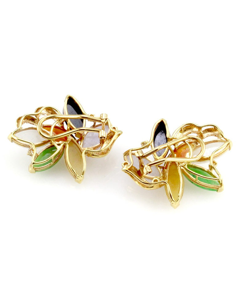 Multi-Color Jade Cabochon and Diamond Earrings in Gold