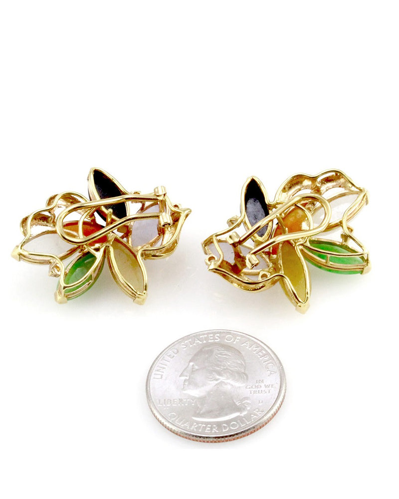 Multi-Color Jade Cabochon and Diamond Earrings in Gold