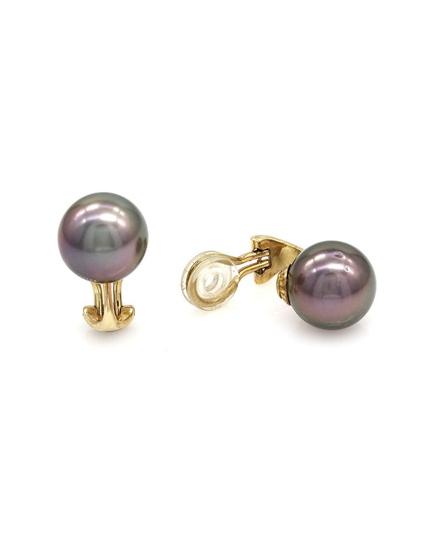 Tahitian Pearl Clip on Earrings in Gold