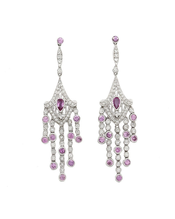 Pink Sapphire and Diamond Earrings in Gold