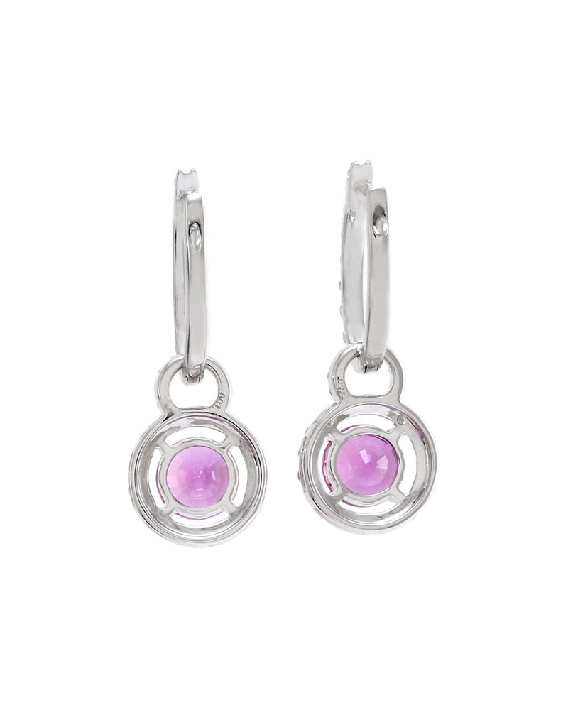 Pave Diamond Hoops with Pink Sapphire Diamond Halo Charms in Gold