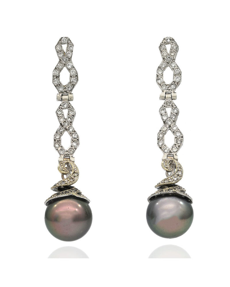 Tahitian Pearl and Diamond Pave Drop Earrings