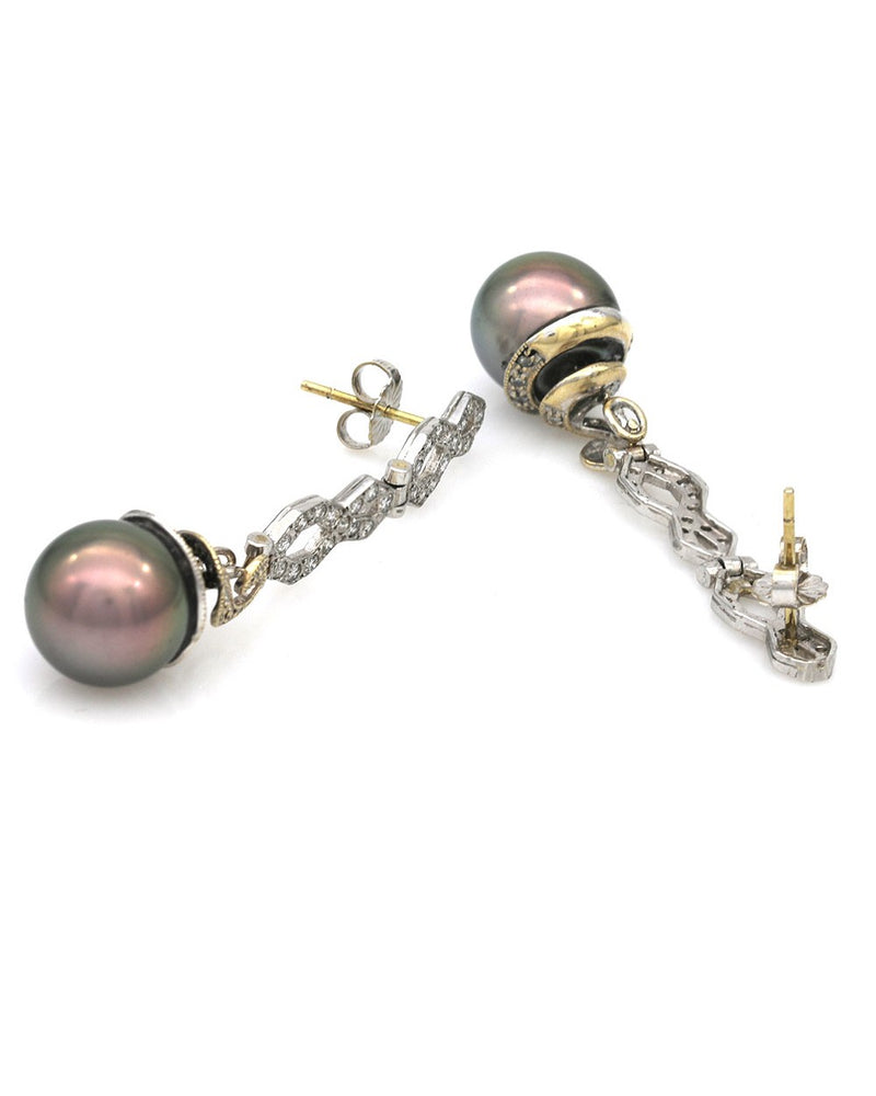 Tahitian Pearl and Diamond Pave Drop Earrings