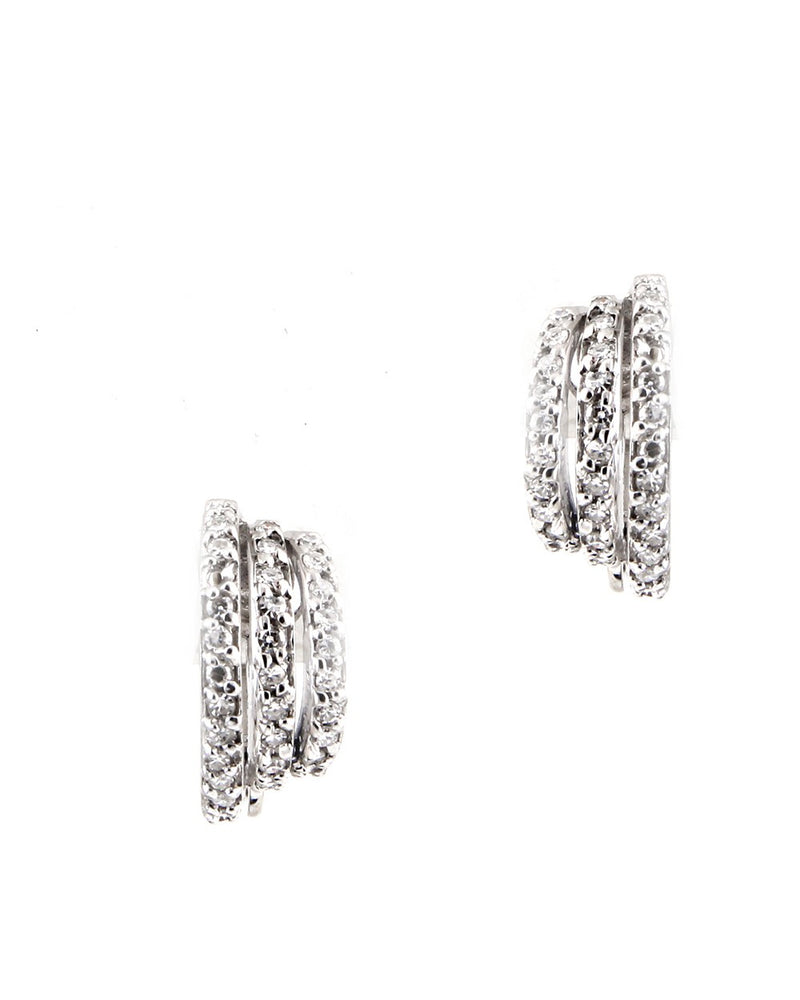 14KW Three Row Diamond Screw Back Earrings